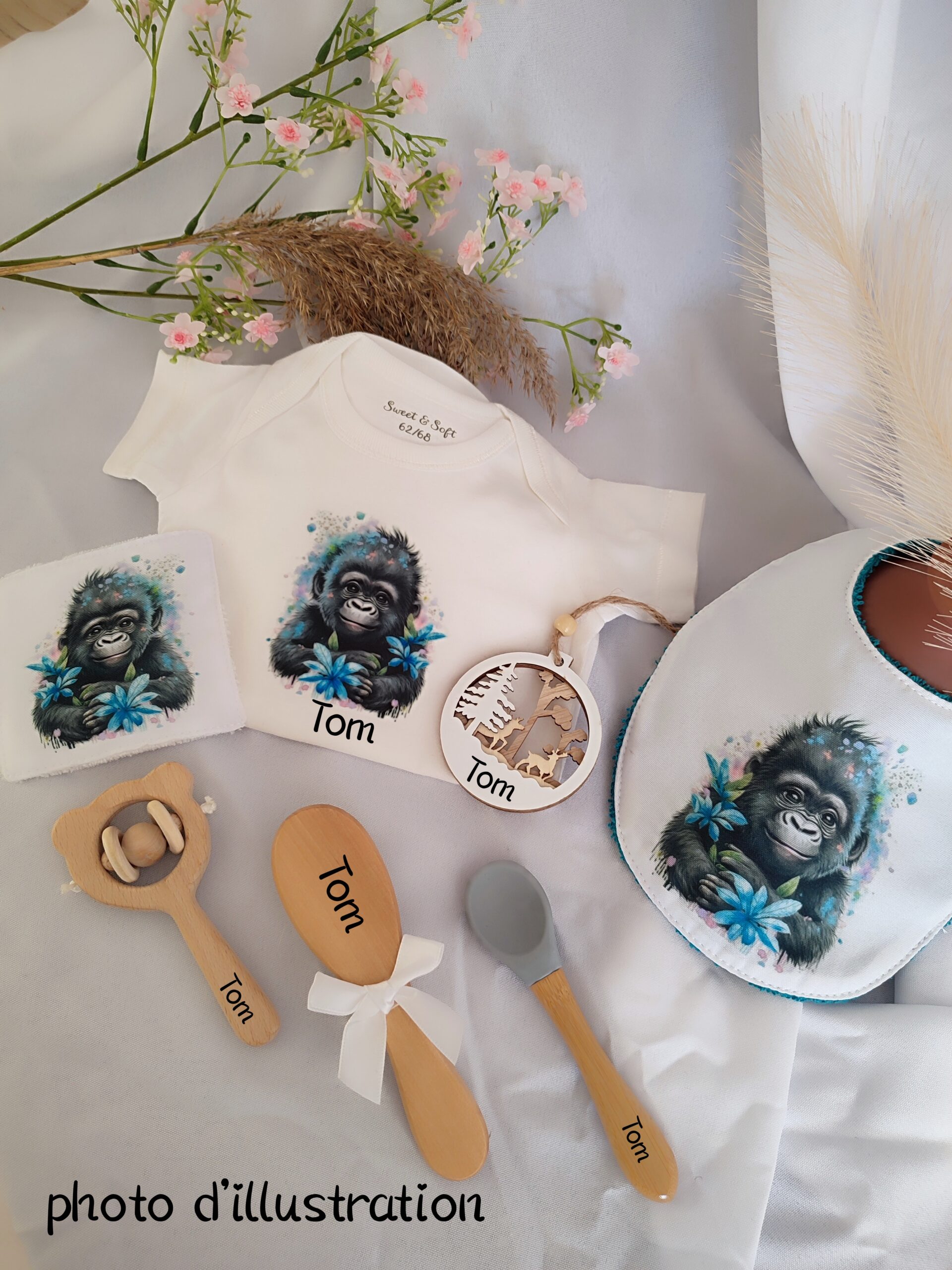 Creat’Angel coffret naissance gorille body bavoir 0-3 mois