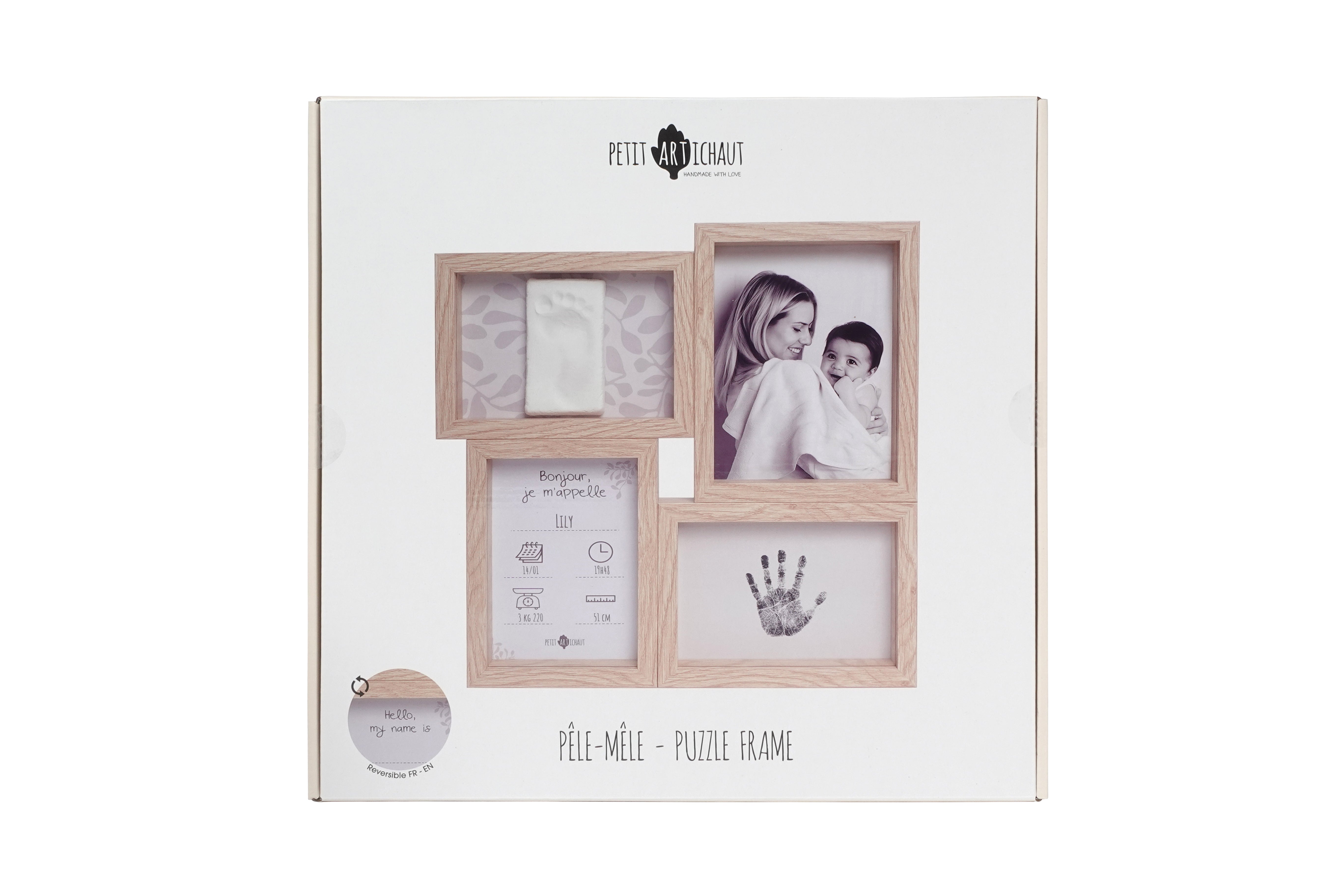 Petit Artichaut Puzzle Frame Ivy Grey cadre naissance mixte