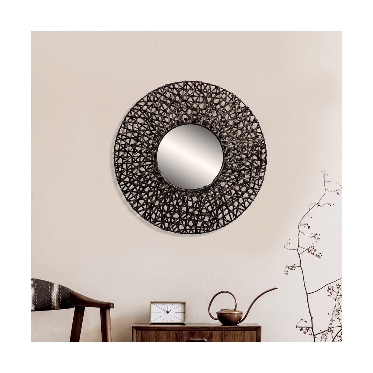Brio Pretoria miroir rond 55 cm bois massif noir