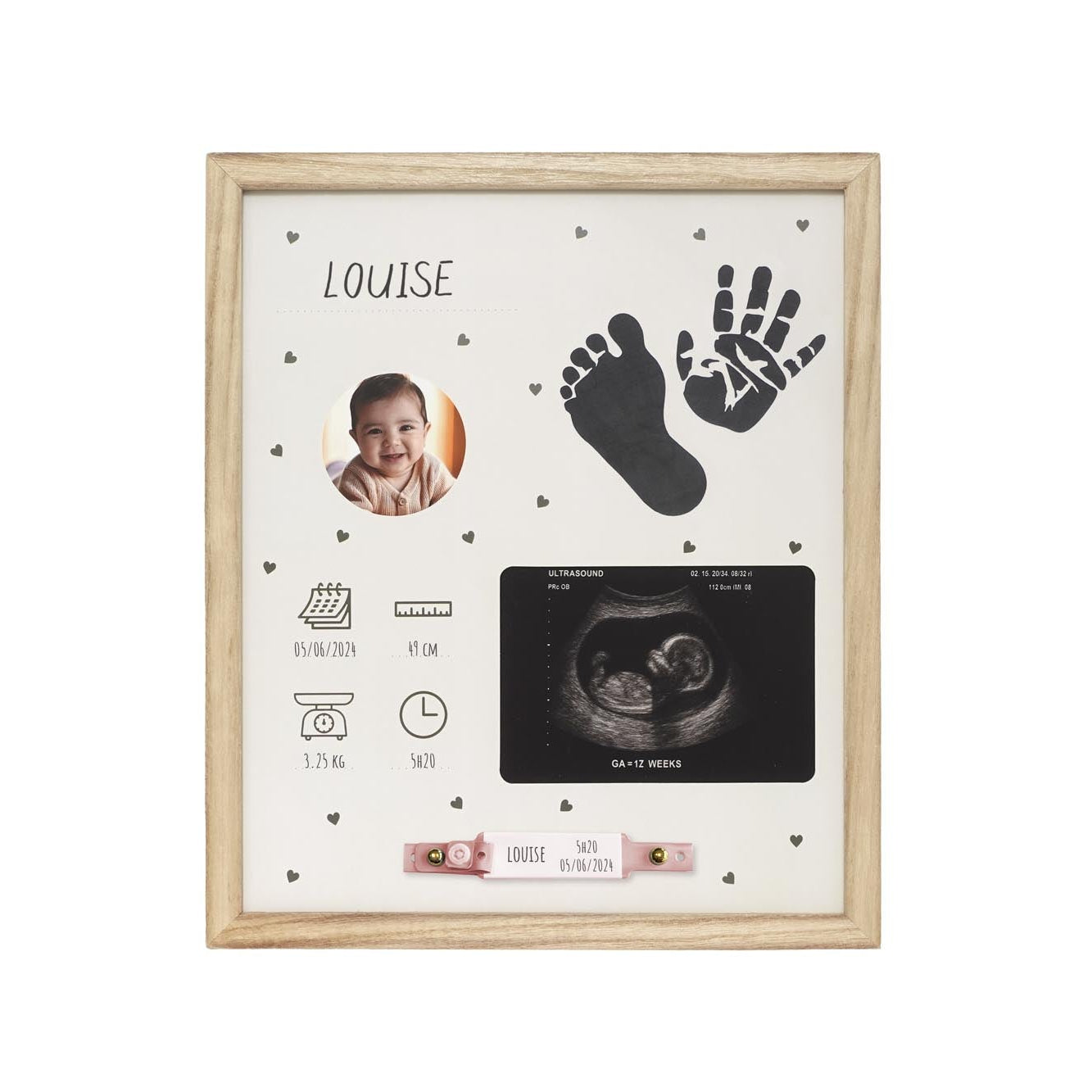Petit Artichaut Birth Frame boîte souvenirs naissance cœurs