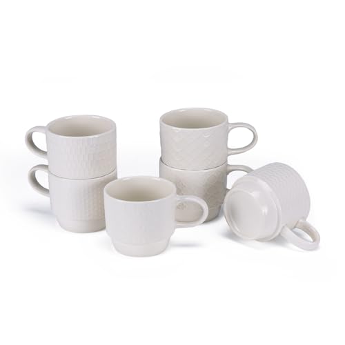EYMPEU lot 6 mugs café céramique blanc 300 ml texturé