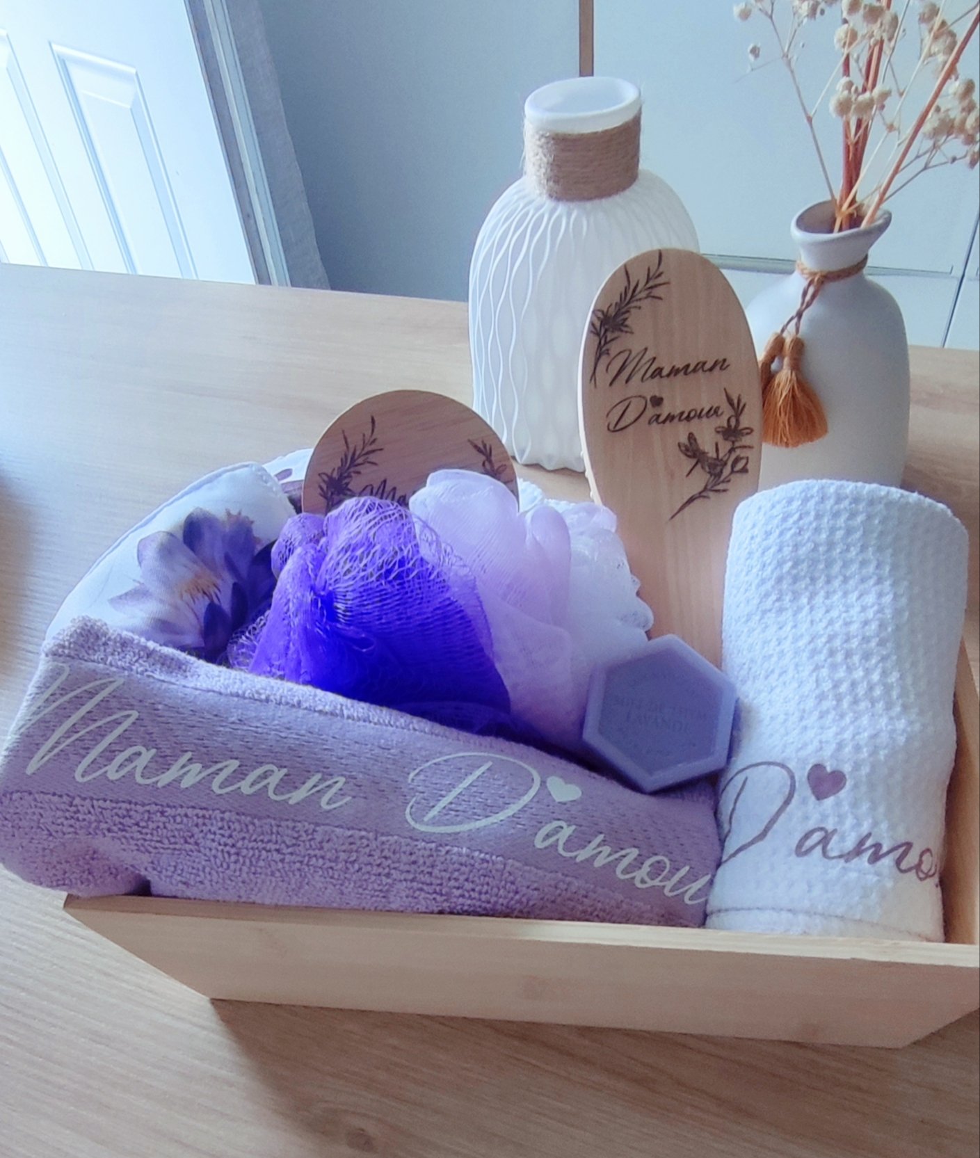 Creat’Angel corbeille soins beauté violette coffret cadeau