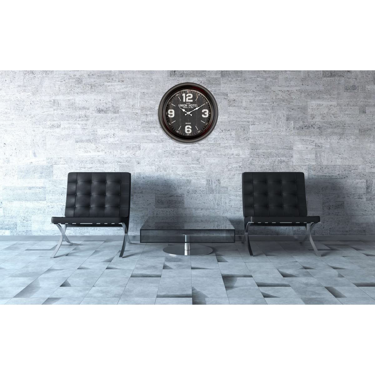 Ceanothe Emotion horloge murale vintage 47 cm noir et blanc