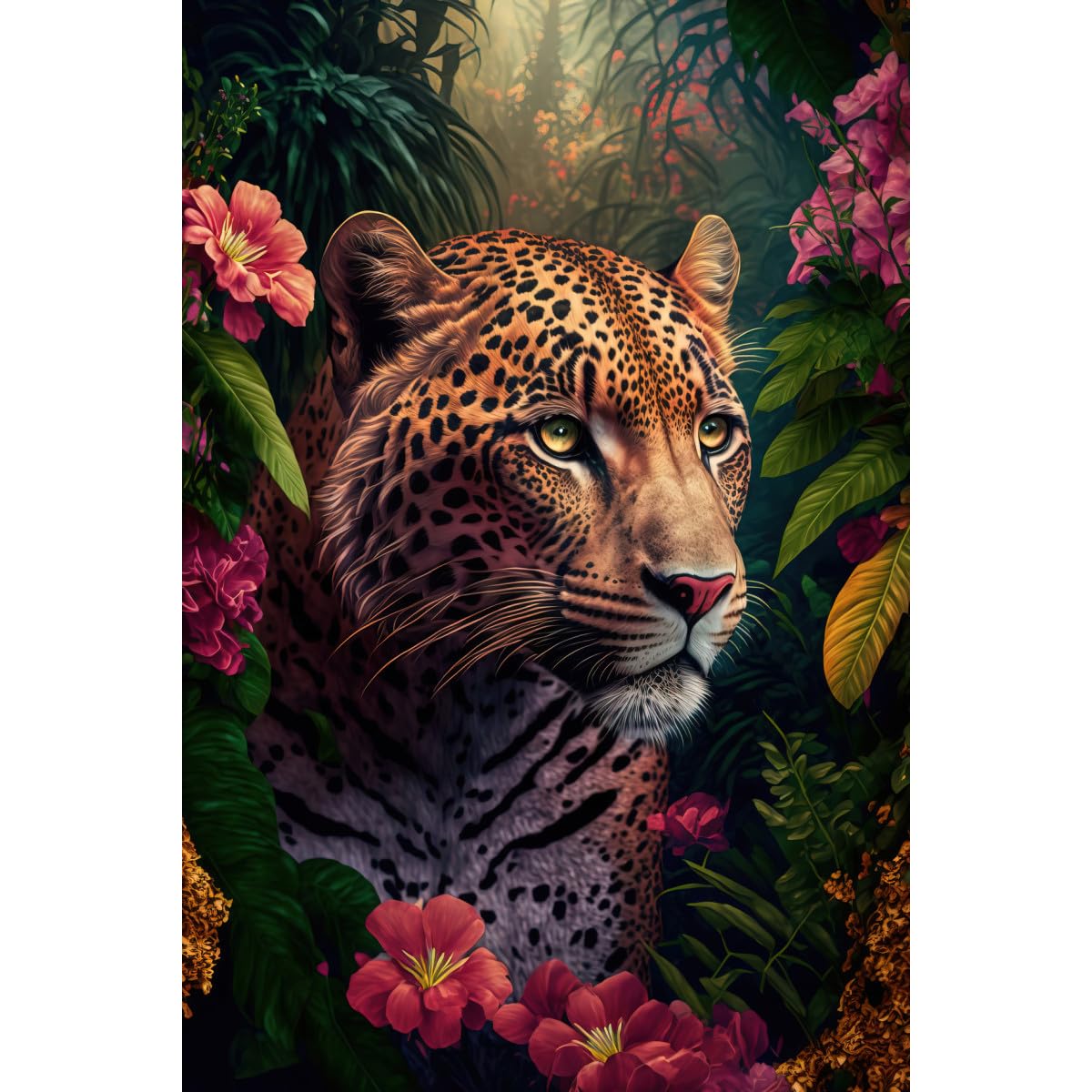 Ceanothe toile léopard fleuri 30x45 cm tableau déco chambre