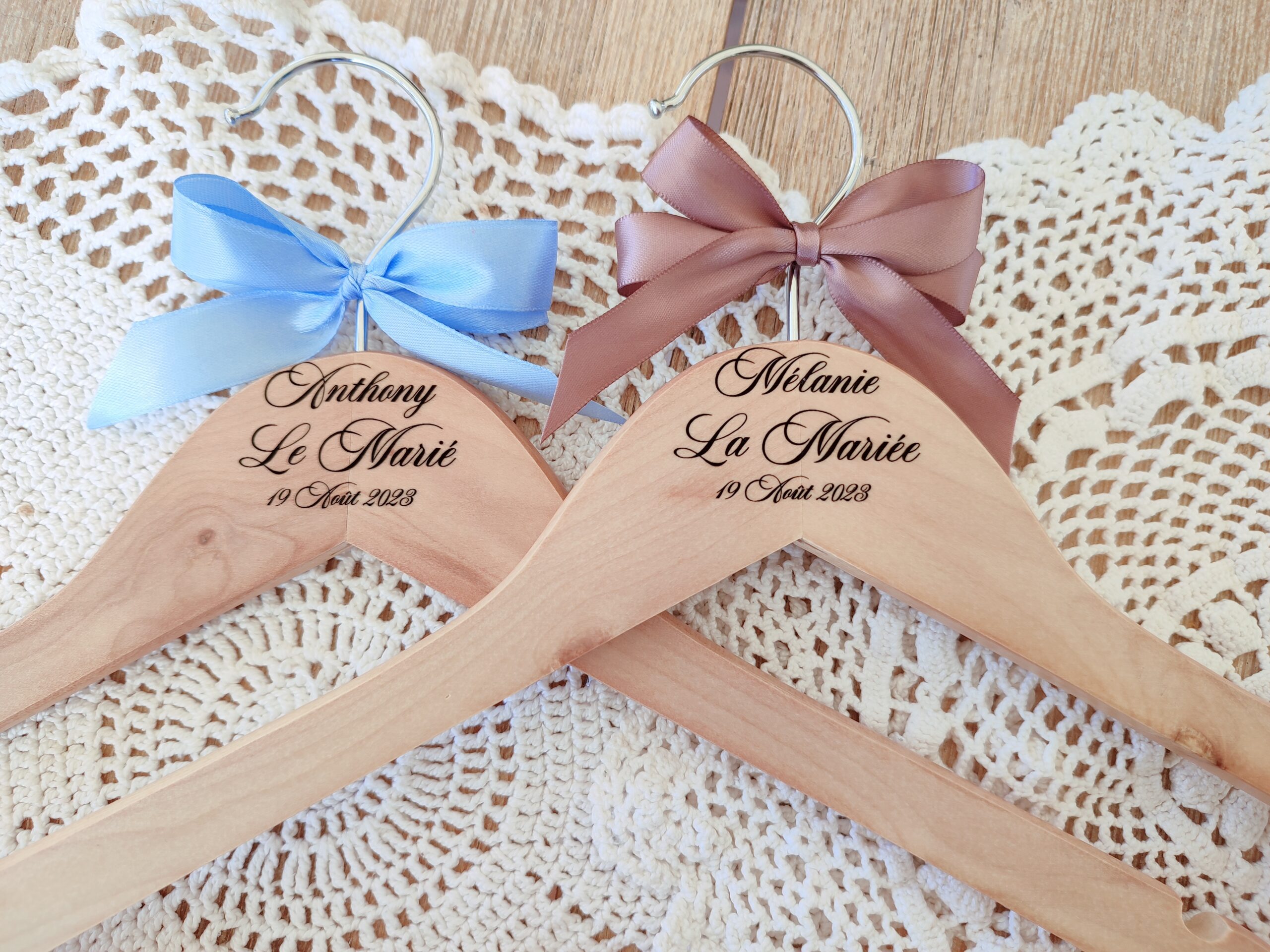 Creat'Angel Duo Cintres Personnalisés cintre bois lot 2 mariage