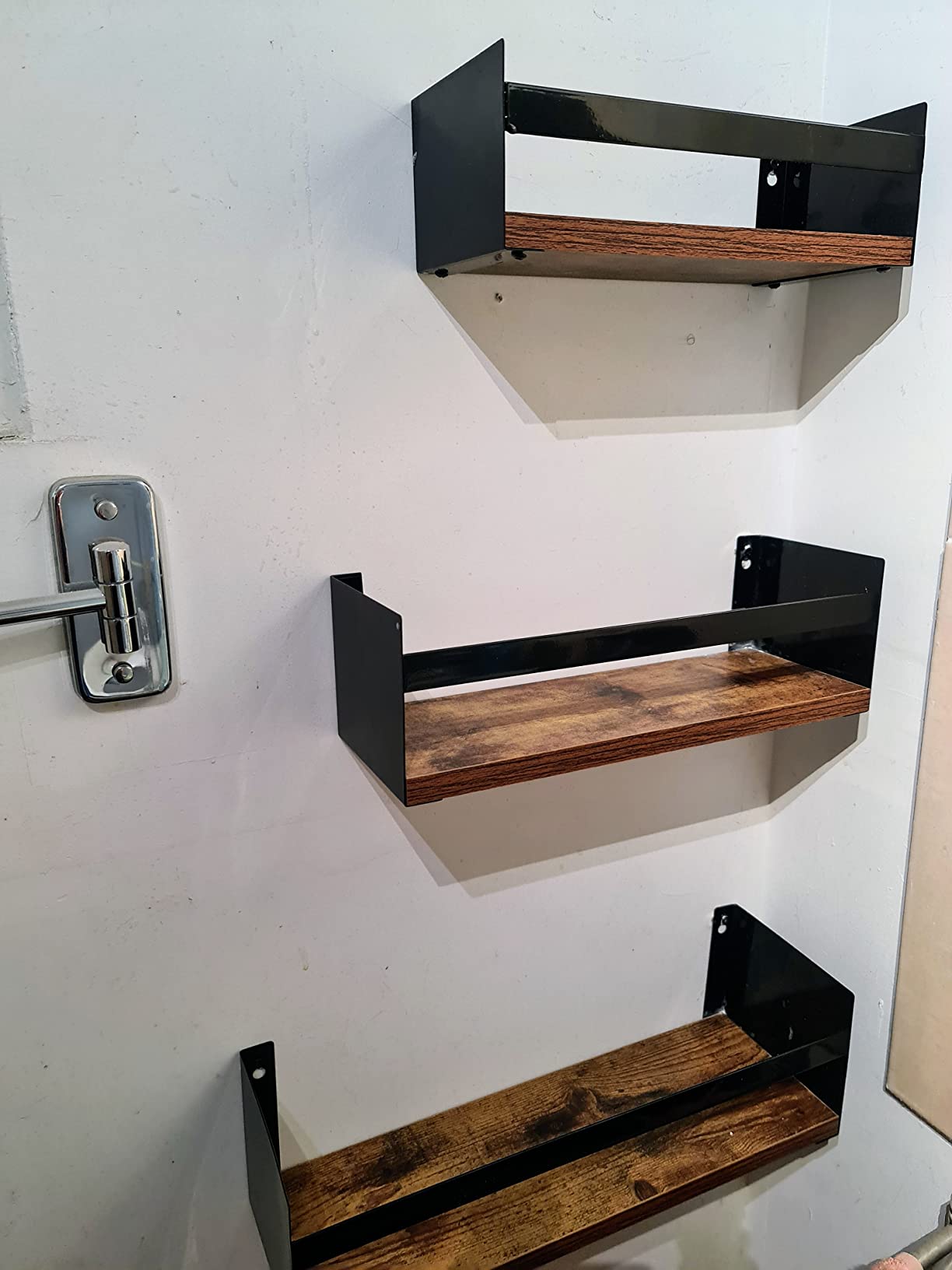 EYMPEU étagère murale flottante bois lot de 3 noir à rebord