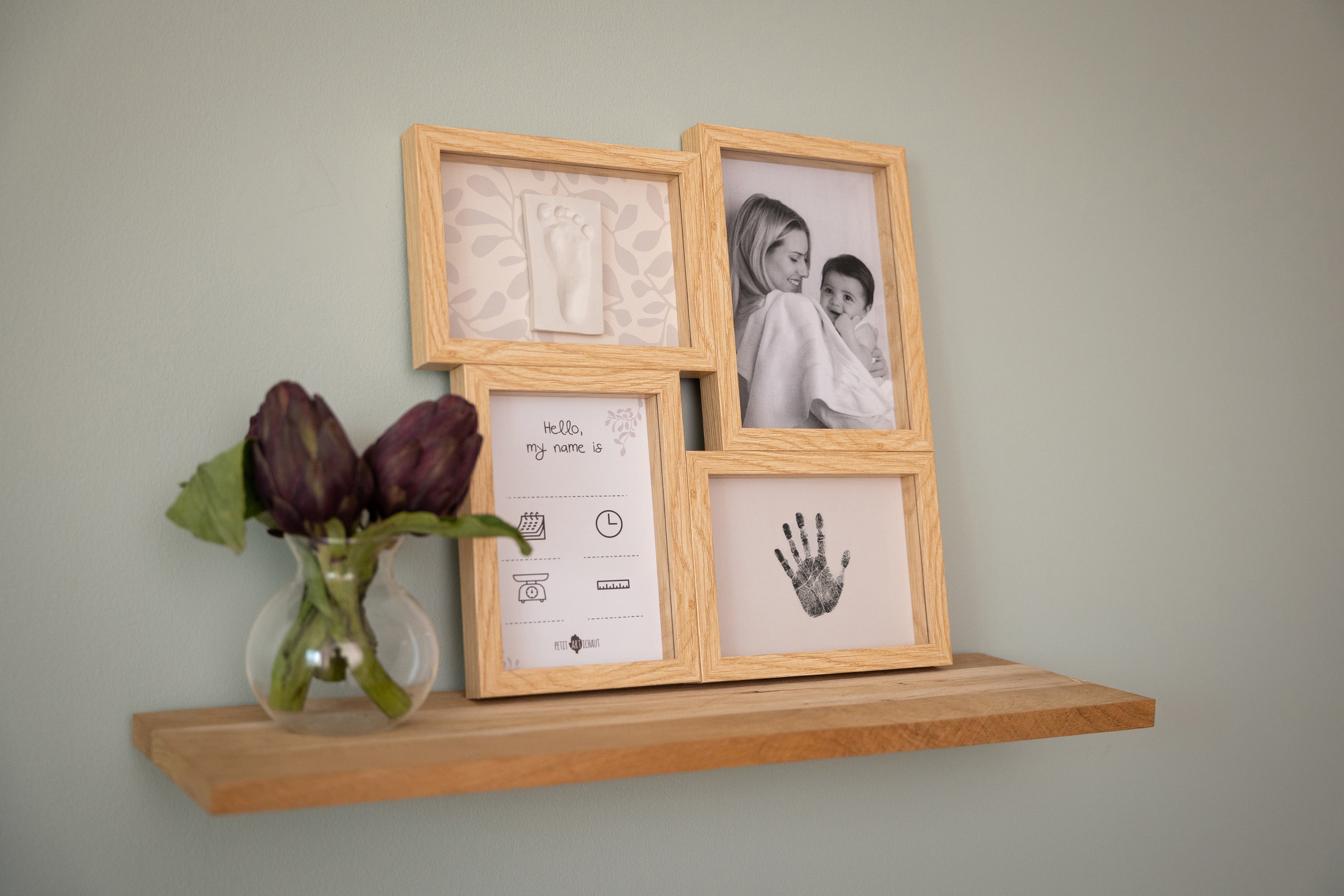 Petit Artichaut Puzzle Frame Ivy Grey cadre naissance mixte