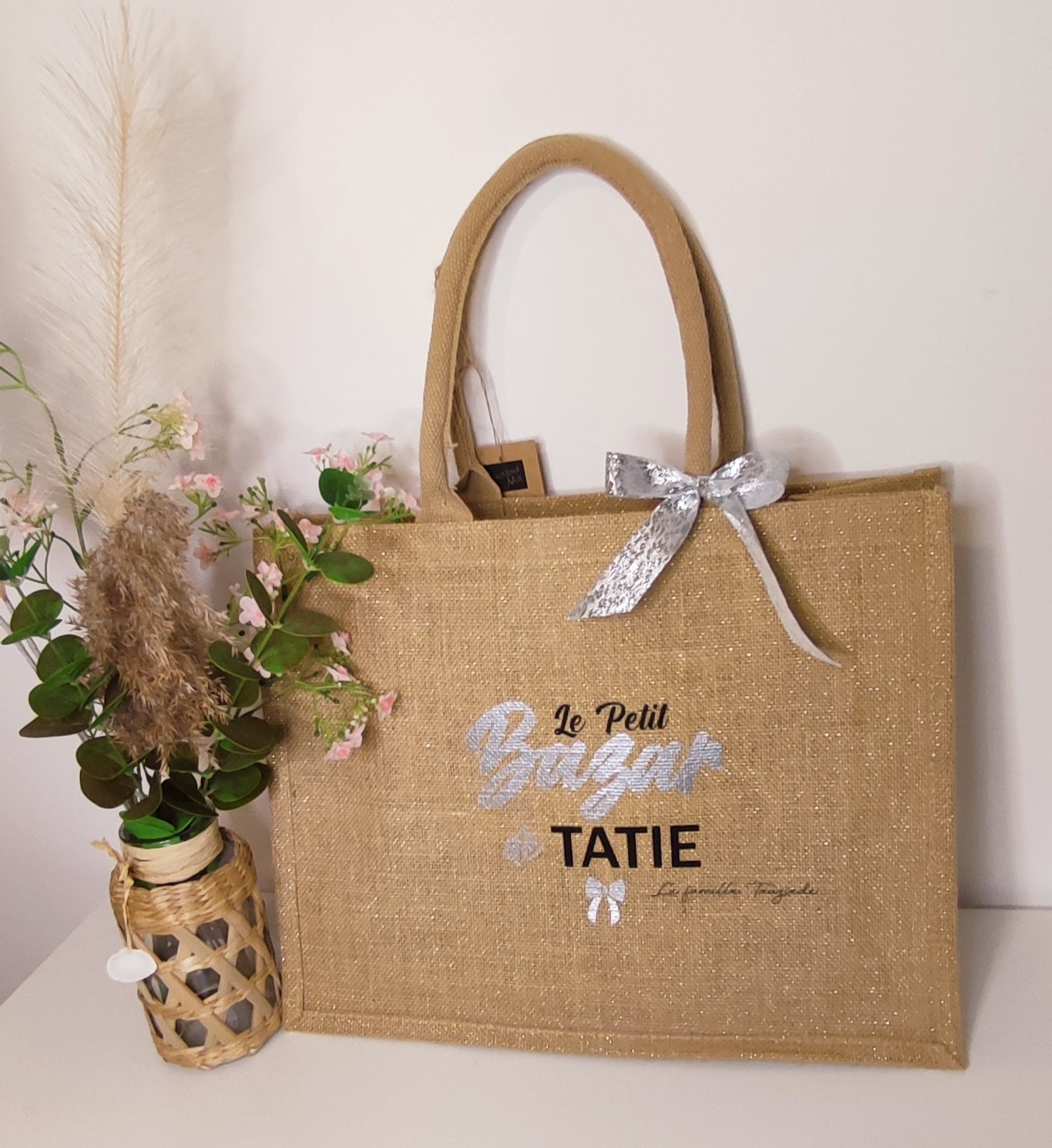 Creat’Angel Sac Petit Bazar cabas jute 42 cm personnalisé