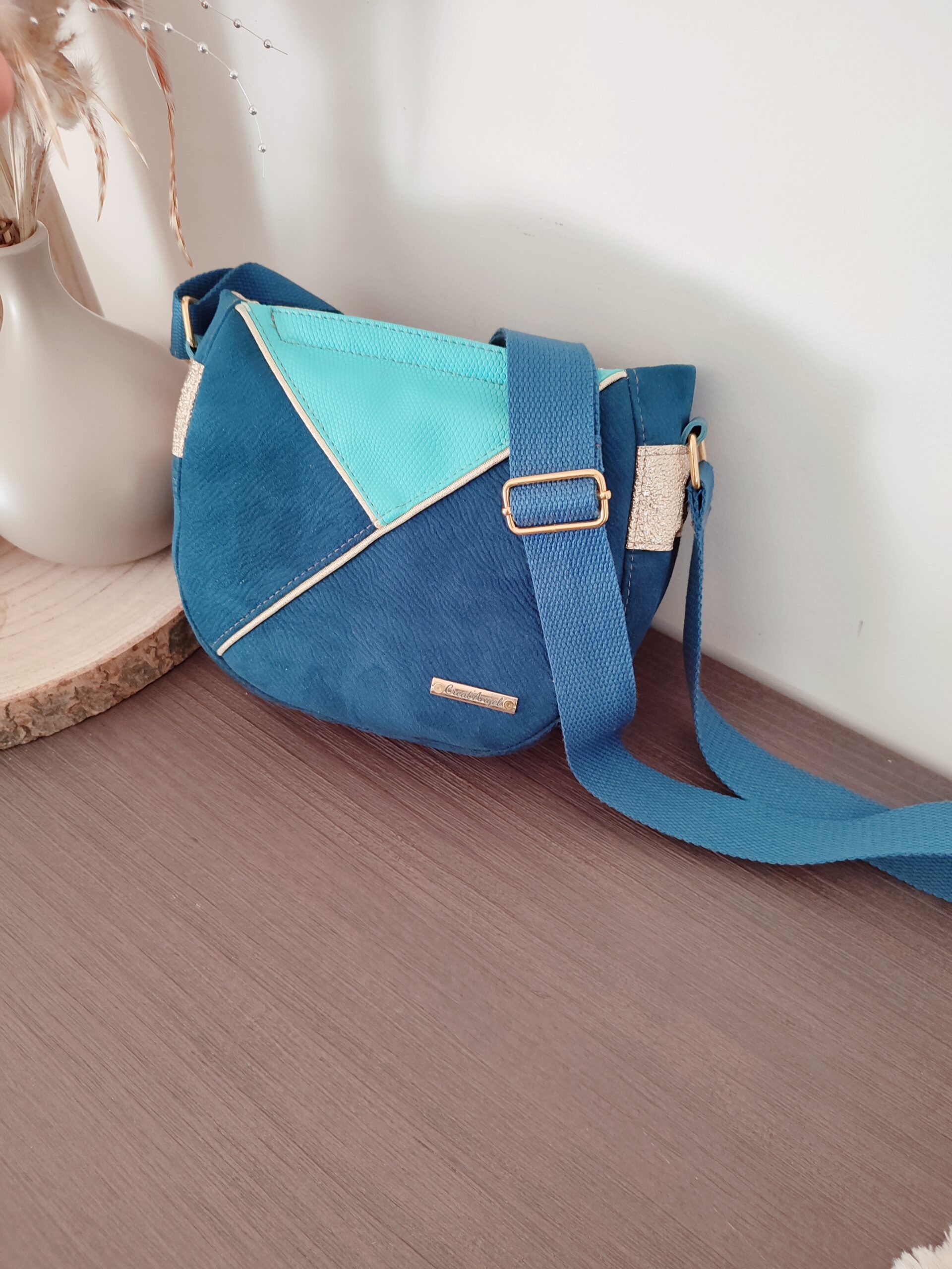 Creat’Angel Sac Katia bandoulière bleu doré 19 cm