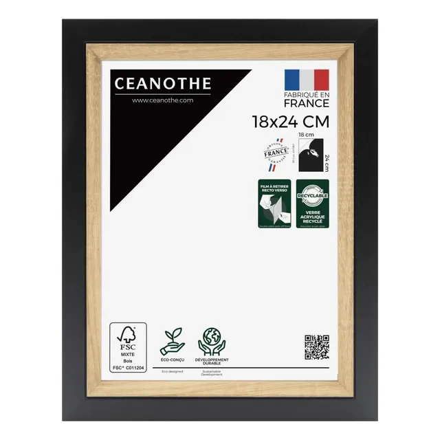 Ceanothe Actual 18x24 cadre photo noir et bois incassable