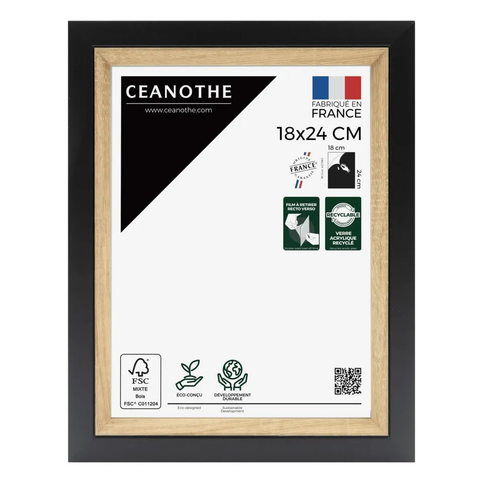 Ceanothe Actual 18x24 cadre photo noir et bois incassable