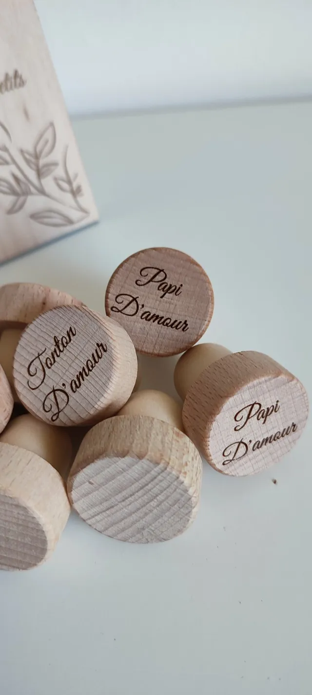Creat’Angel Bouchon bois personnalisé vin champagne 1,9 cm