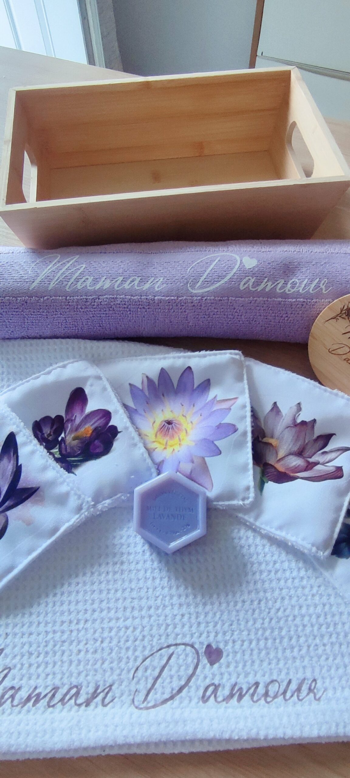 Creat’Angel corbeille soins beauté violette coffret cadeau
