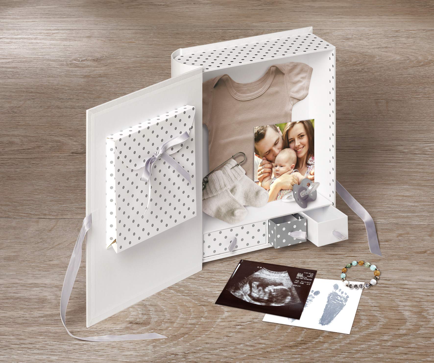 walther design Baby Little Foot FB-173 boîte souvenir grise 3 tiroirs