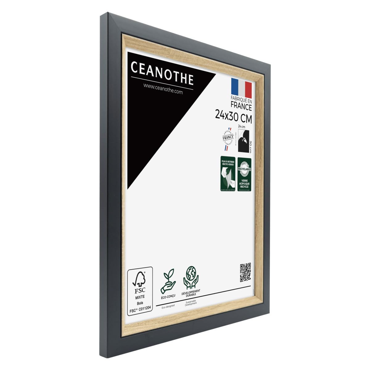 Ceanothe Actual 24x30 cm cadre photo noir et bois incassable