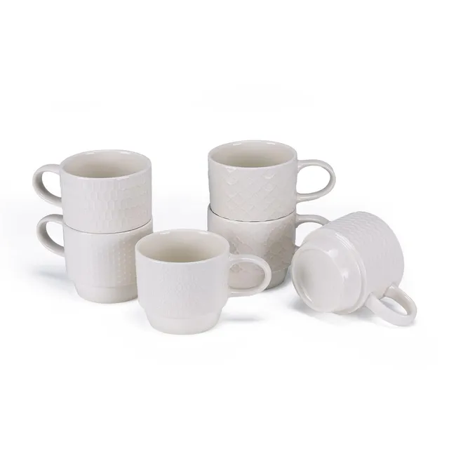 EYMPEU lot 6 mugs café céramique blanc 300 ml texturé