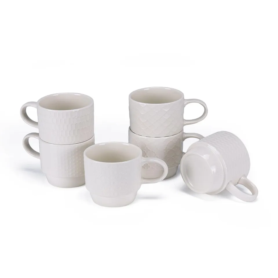 EYMPEU lot 6 mugs café céramique blanc 300 ml texturé