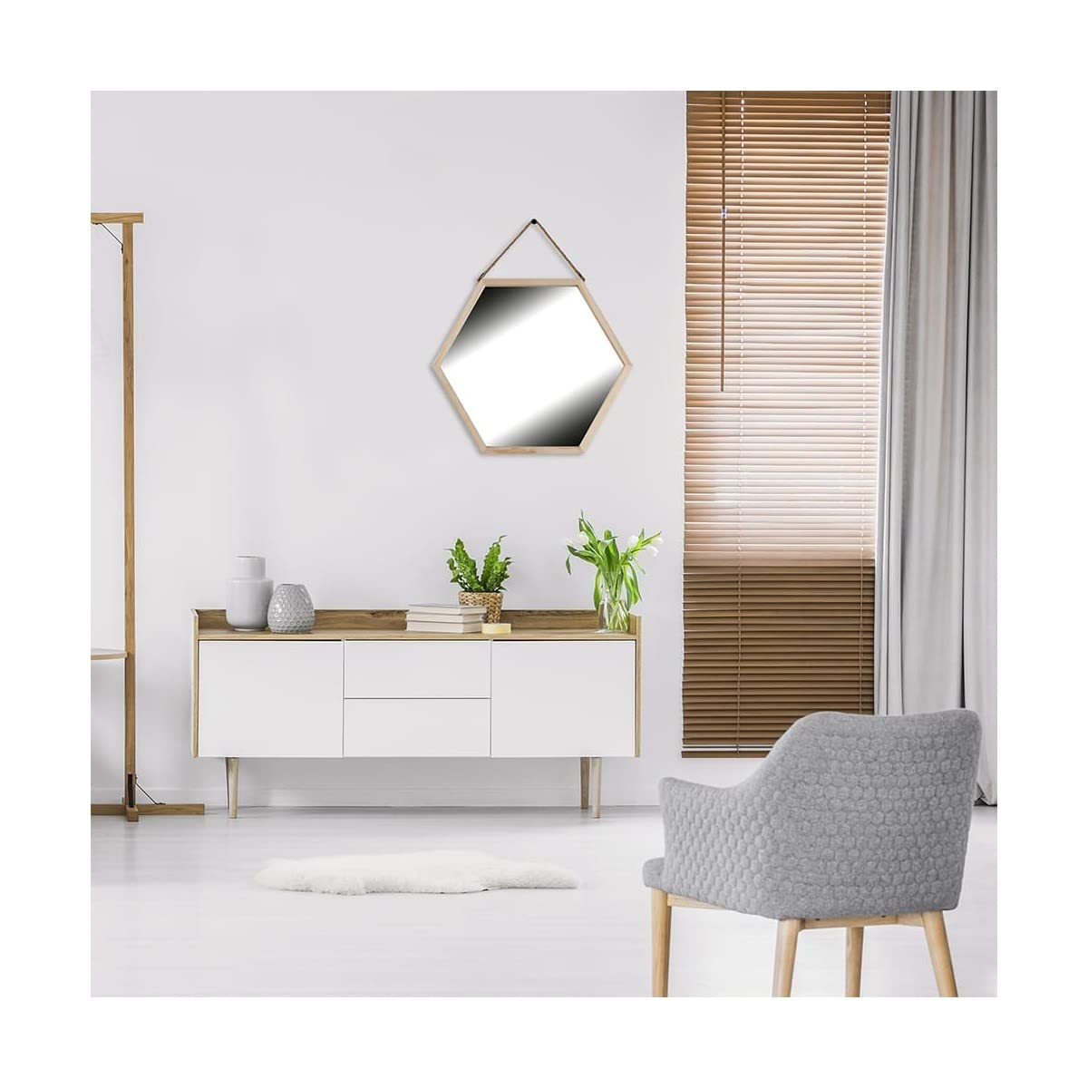 Ceanothe Carelie 106605 miroir hexagonal 48,5x42 cm bois