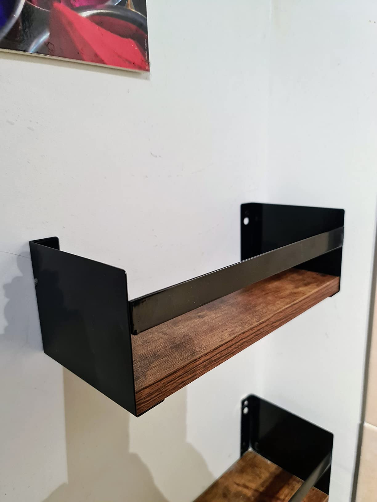 EYMPEU étagère murale flottante bois lot de 3 noir à rebord