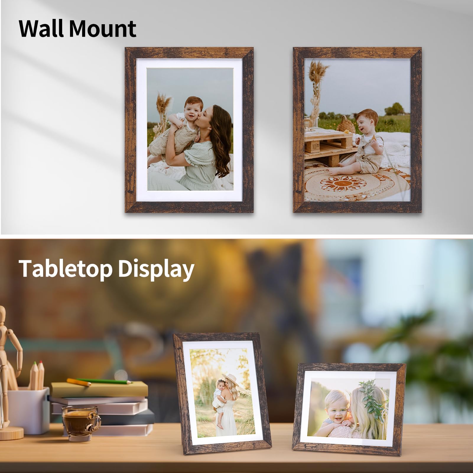 EYMPEU lot 15 cadres photo MDF marron 15,2x20,3 cm passe-partout