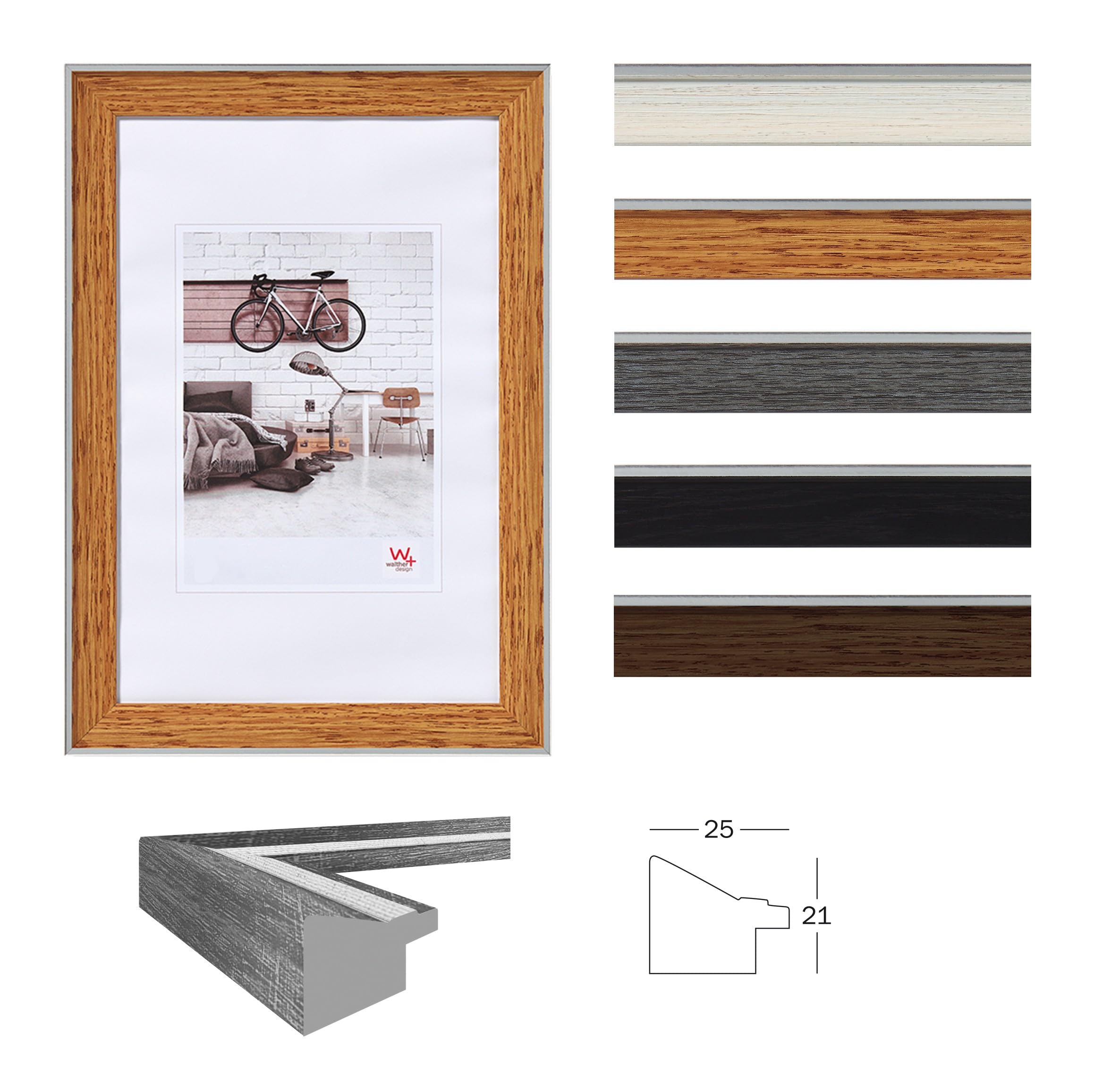 walther design EN520P cadre photo hêtre 15x20 cm bord argenté