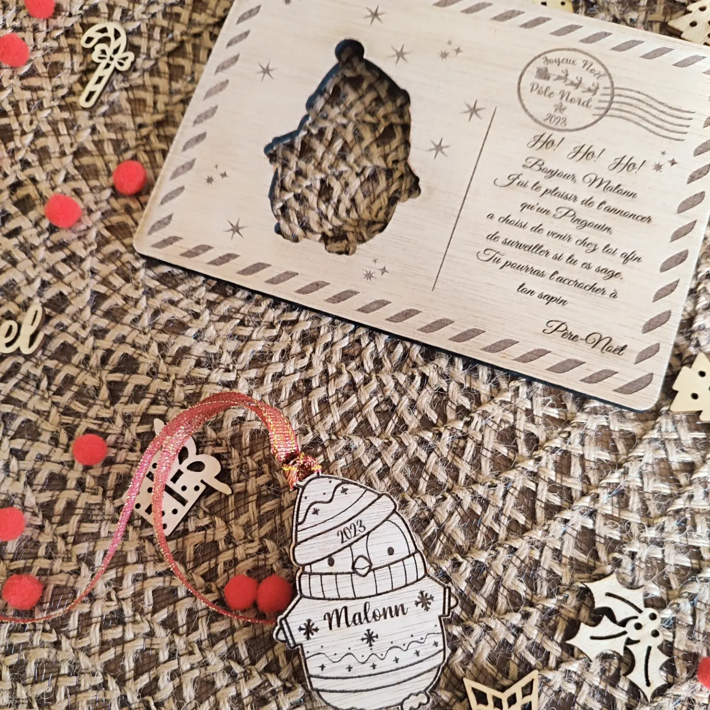 Creat’Angel Carte Noël boule à suspendre bois 6 cm
