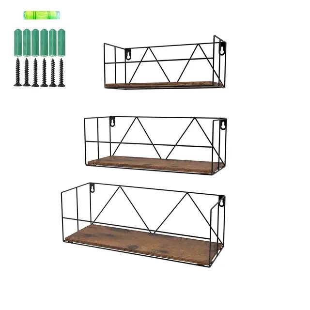 EYMPEU étagère murale lot de 3 noir marron rebord