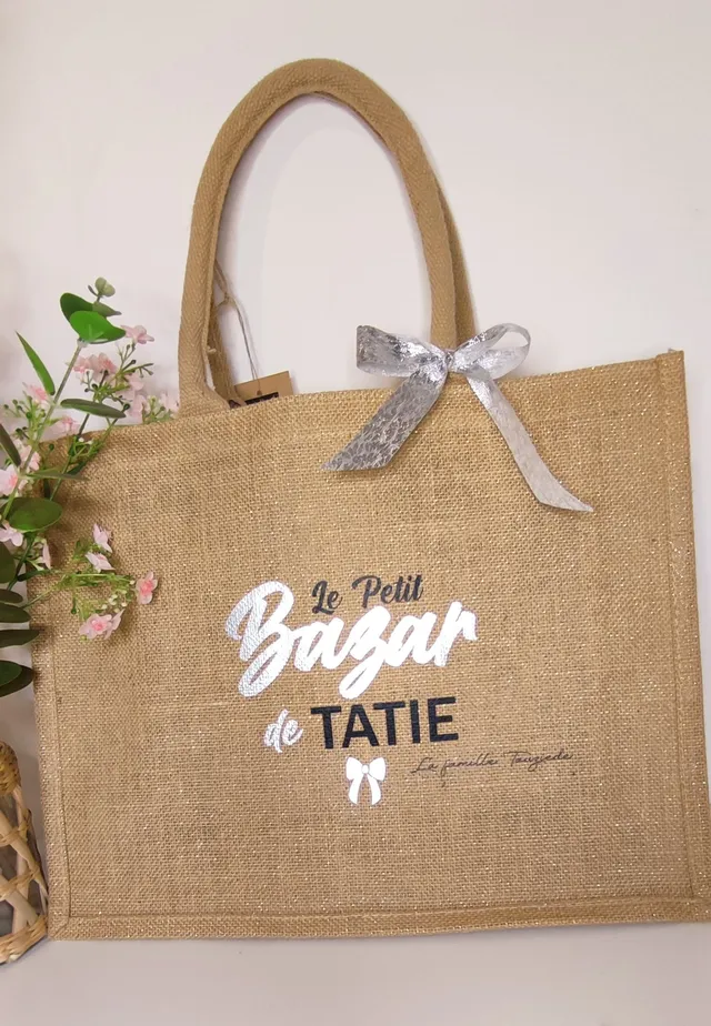 Creat’Angel Sac Petit Bazar cabas jute 42 cm personnalisé