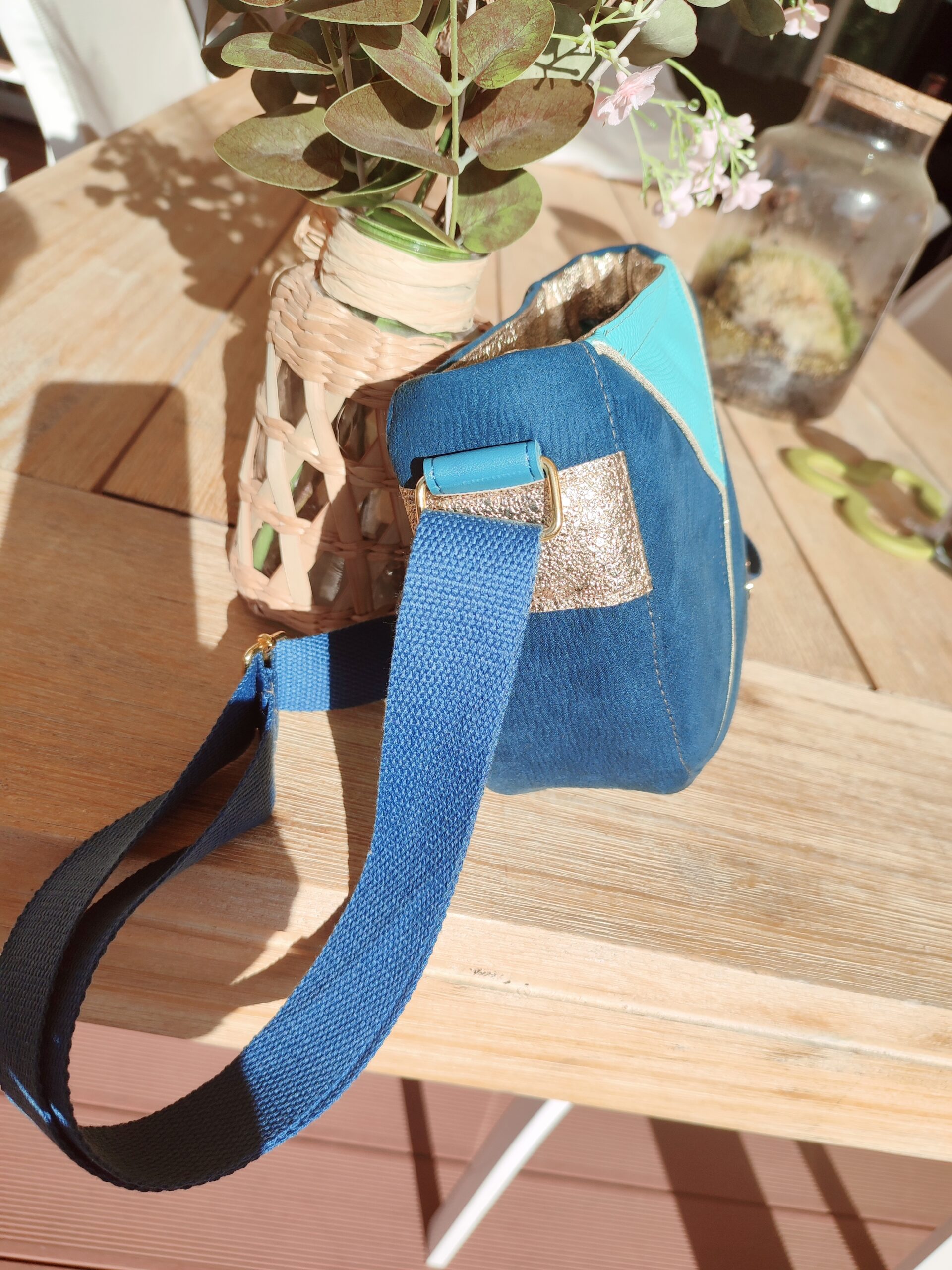 Creat’Angel Sac Katia bandoulière bleu doré 19 cm