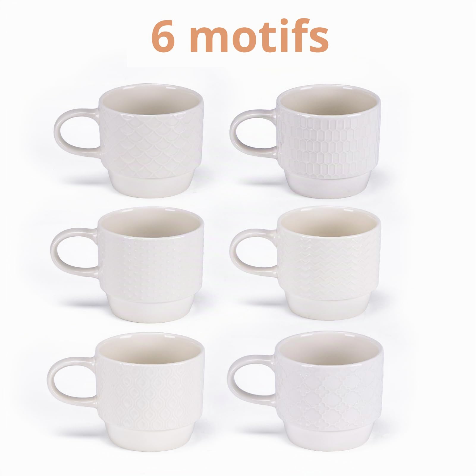 EYMPEU lot 6 mugs café céramique blanc 300 ml texturé