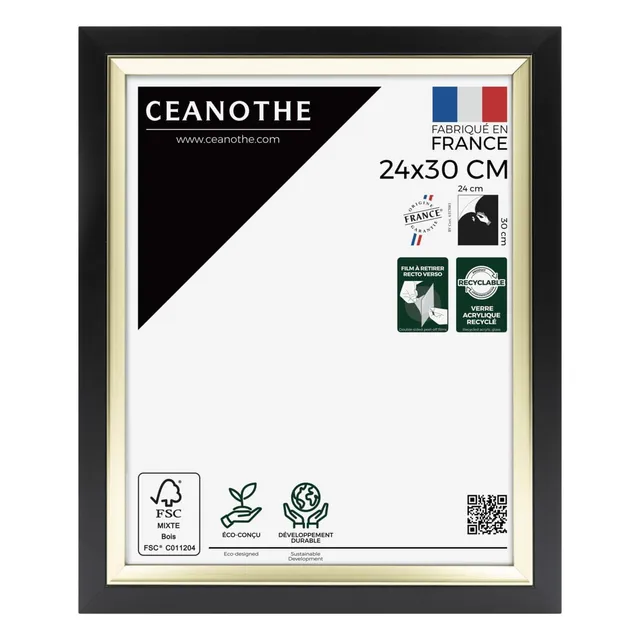 Ceanothe Actual 24x30 cm cadre photo noir et doré incassable