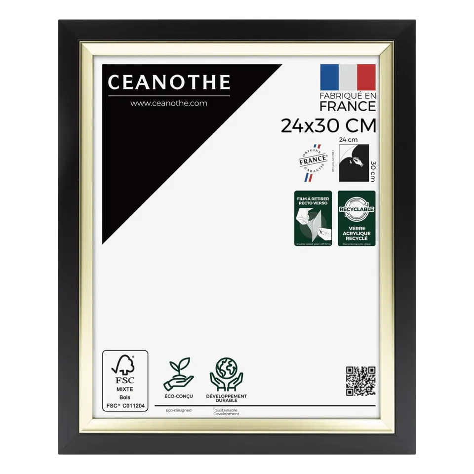 Ceanothe Actual 24x30 cm cadre photo noir et doré incassable
