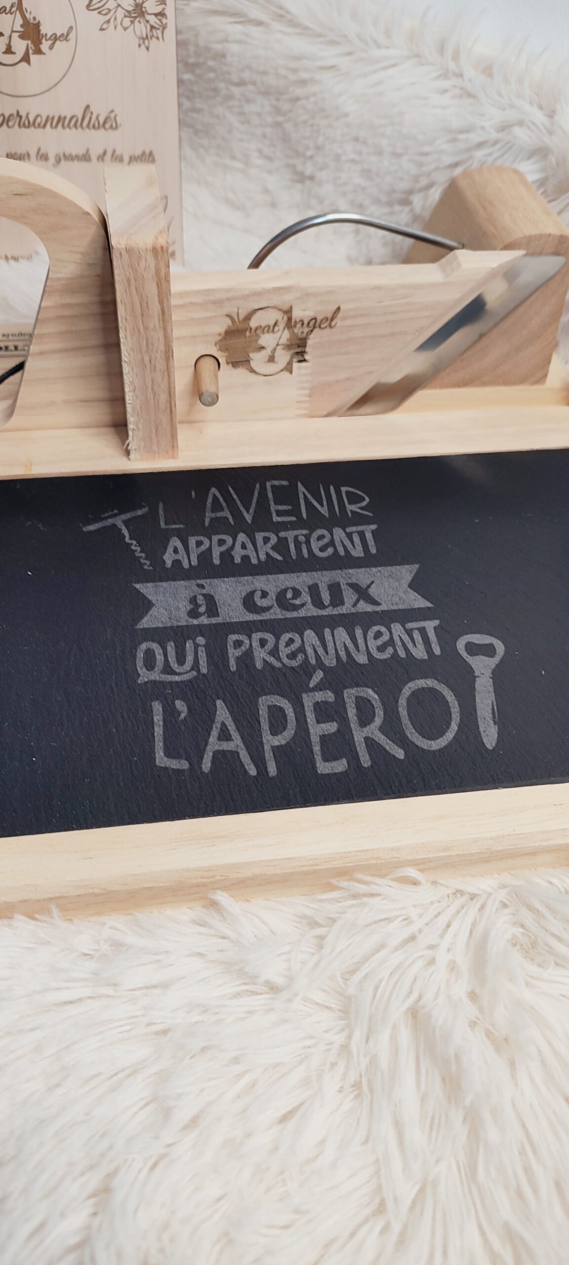 Creat'Angel trancheuse charcuterie ardoise bois
