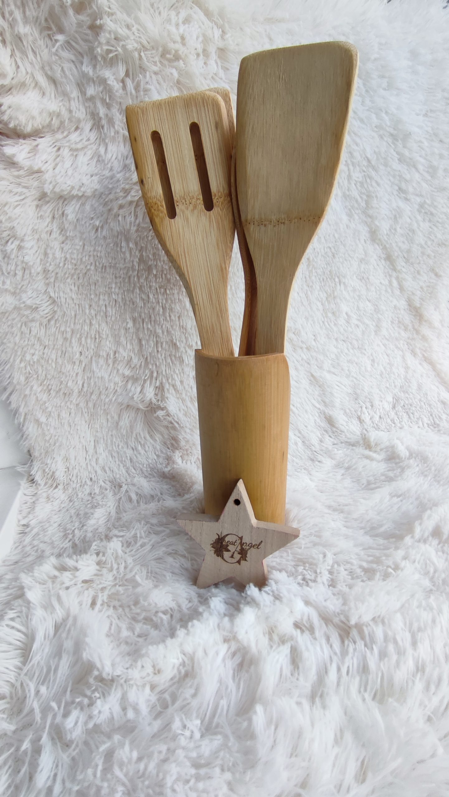 Creat’Angel set 5 cuillères bambou boîte gravé
