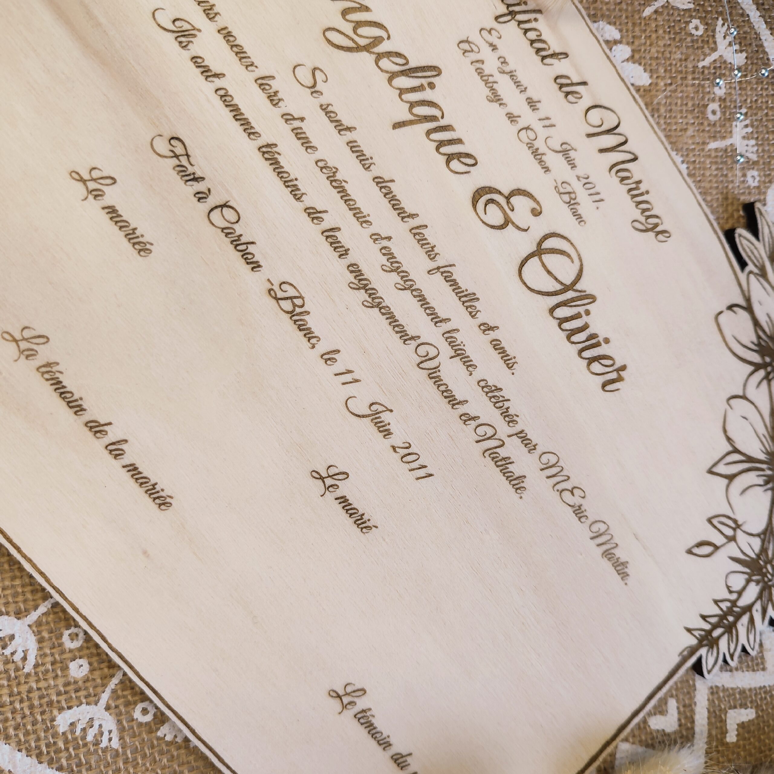 Creat’Angel Certificat Cérémonie Laïque bois 30 cm champêtre