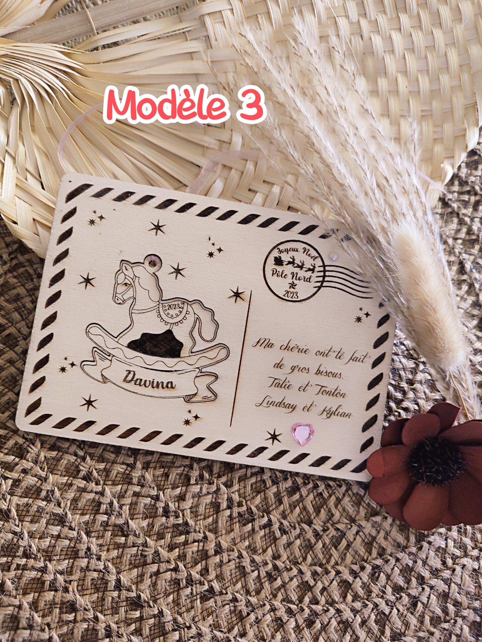 Creat’Angel Carte Noël boule à suspendre bois 6 cm