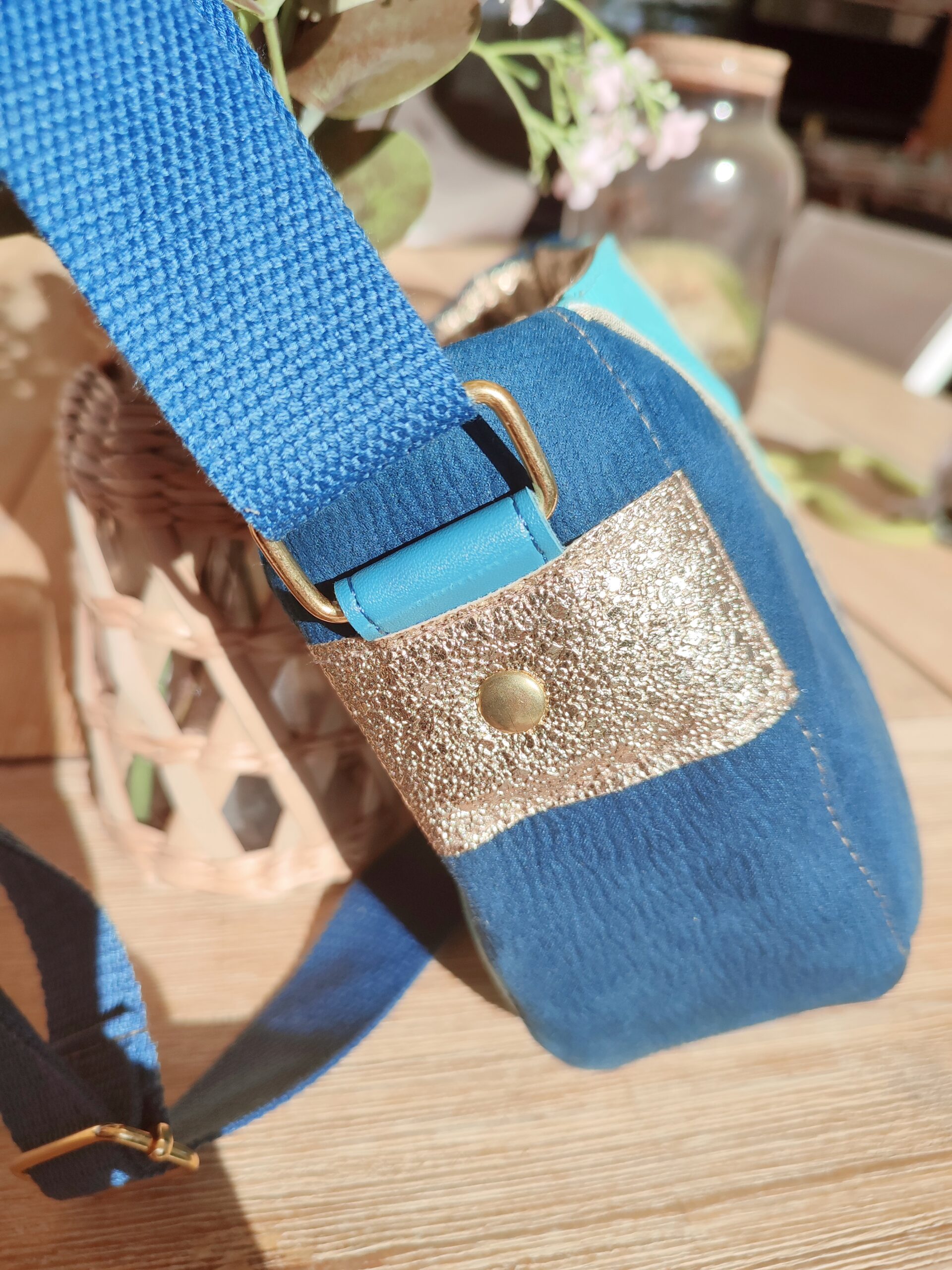 Creat’Angel Sac Katia bandoulière bleu doré 19 cm