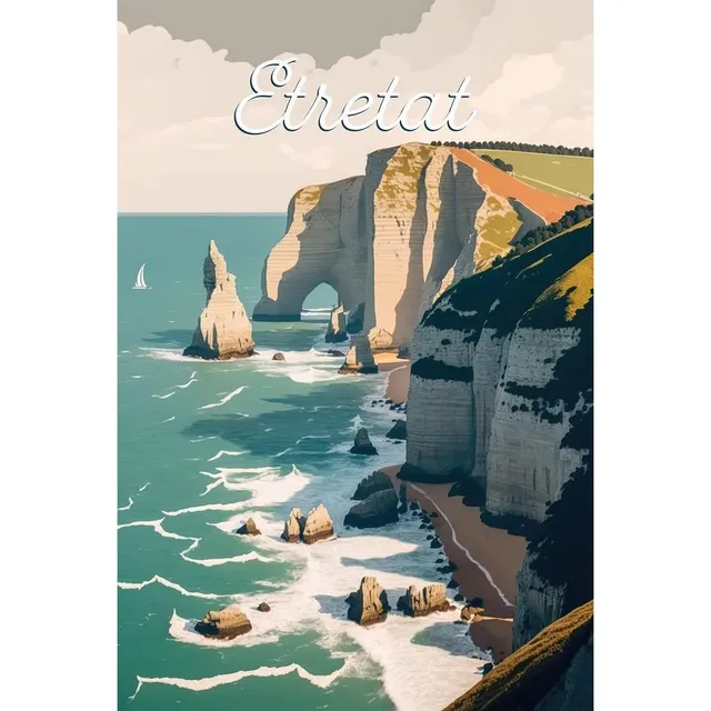 Ceanothe Falaise Etretat tableau sur toile illustration 30x45 cm