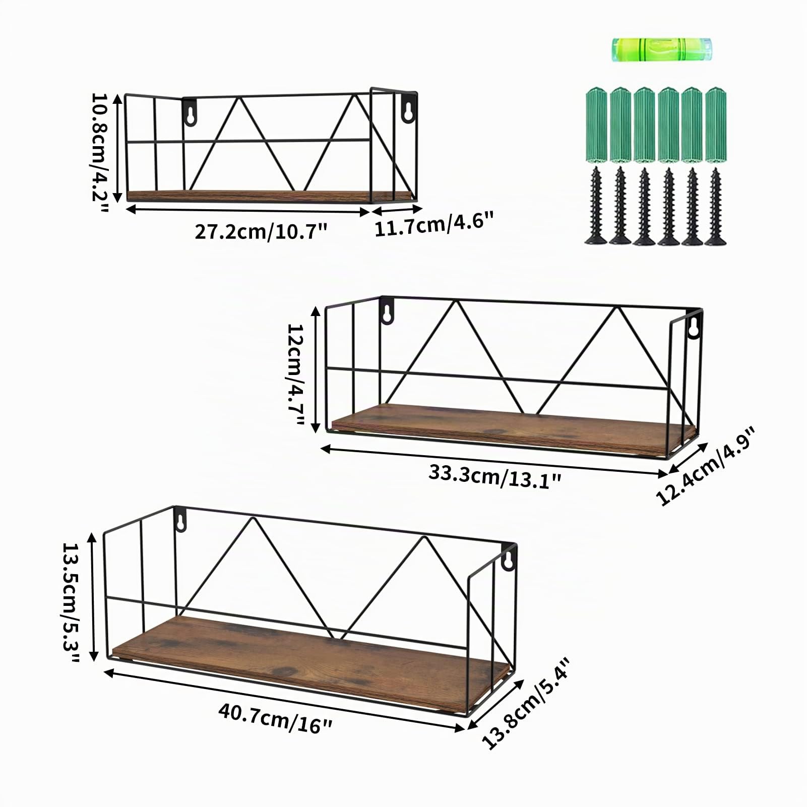 EYMPEU étagère murale lot de 3 noir marron rebord