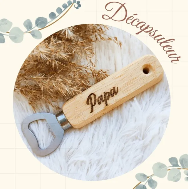 Creat’Angel décapsuleur bois inox 14 cm gravé