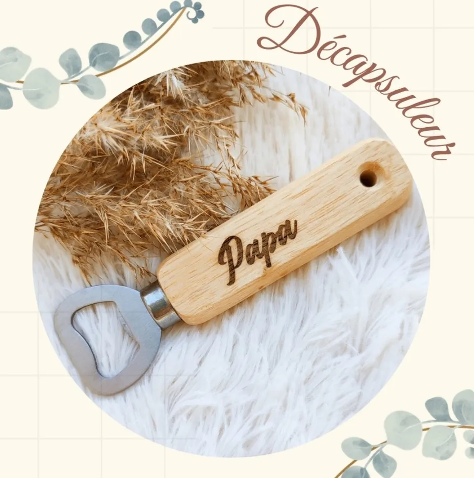 Creat’Angel décapsuleur bois inox 14 cm gravé