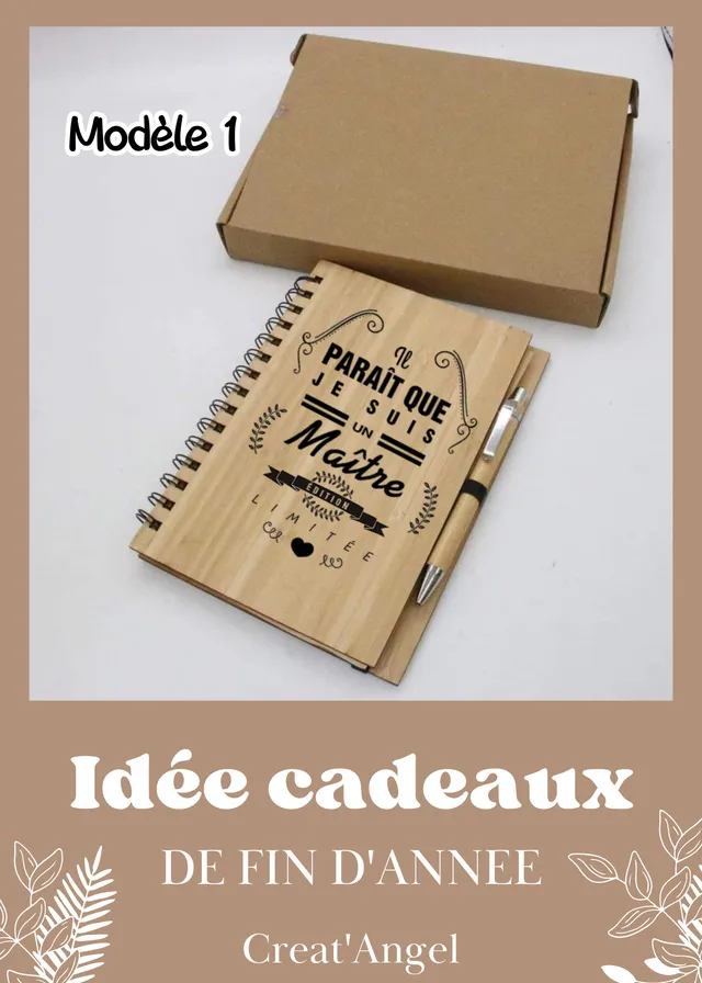 Creat'Angel Carnet Bambou Stylo Papier Recyclé Gravé 14,5cm