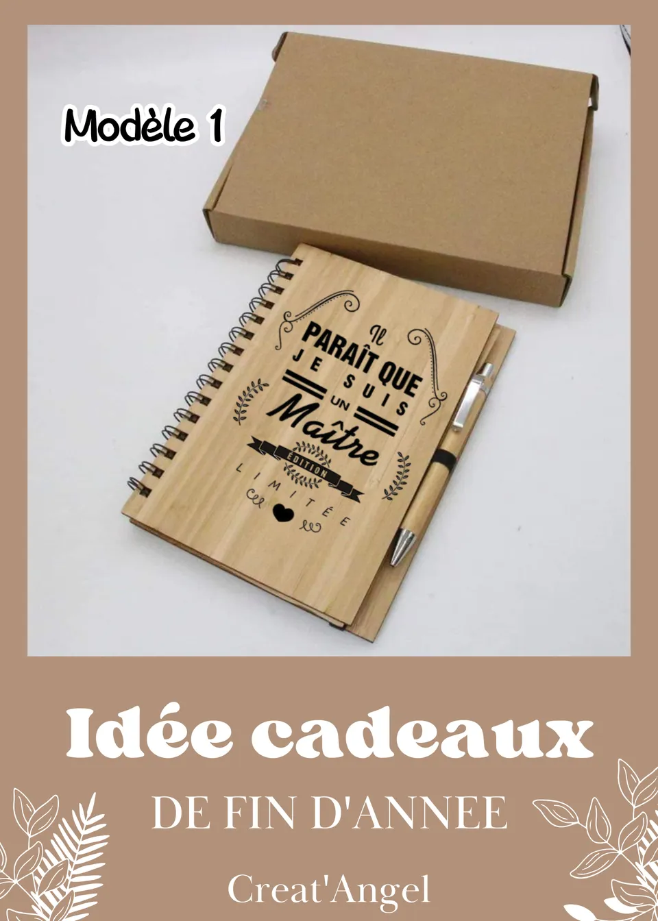 Creat'Angel Carnet Bambou Stylo Papier Recyclé Gravé 14,5cm