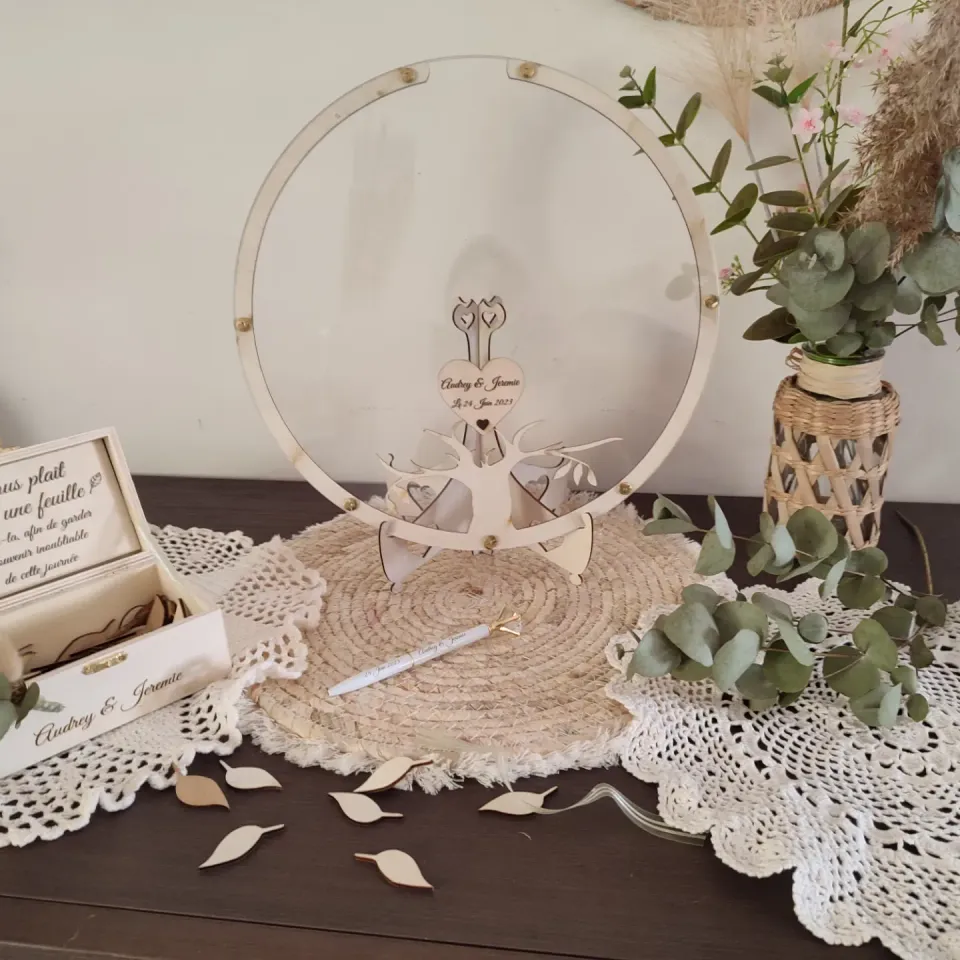 Creat’Angel Arbre de vie livre d’or bois 35 cm 80 feuilles