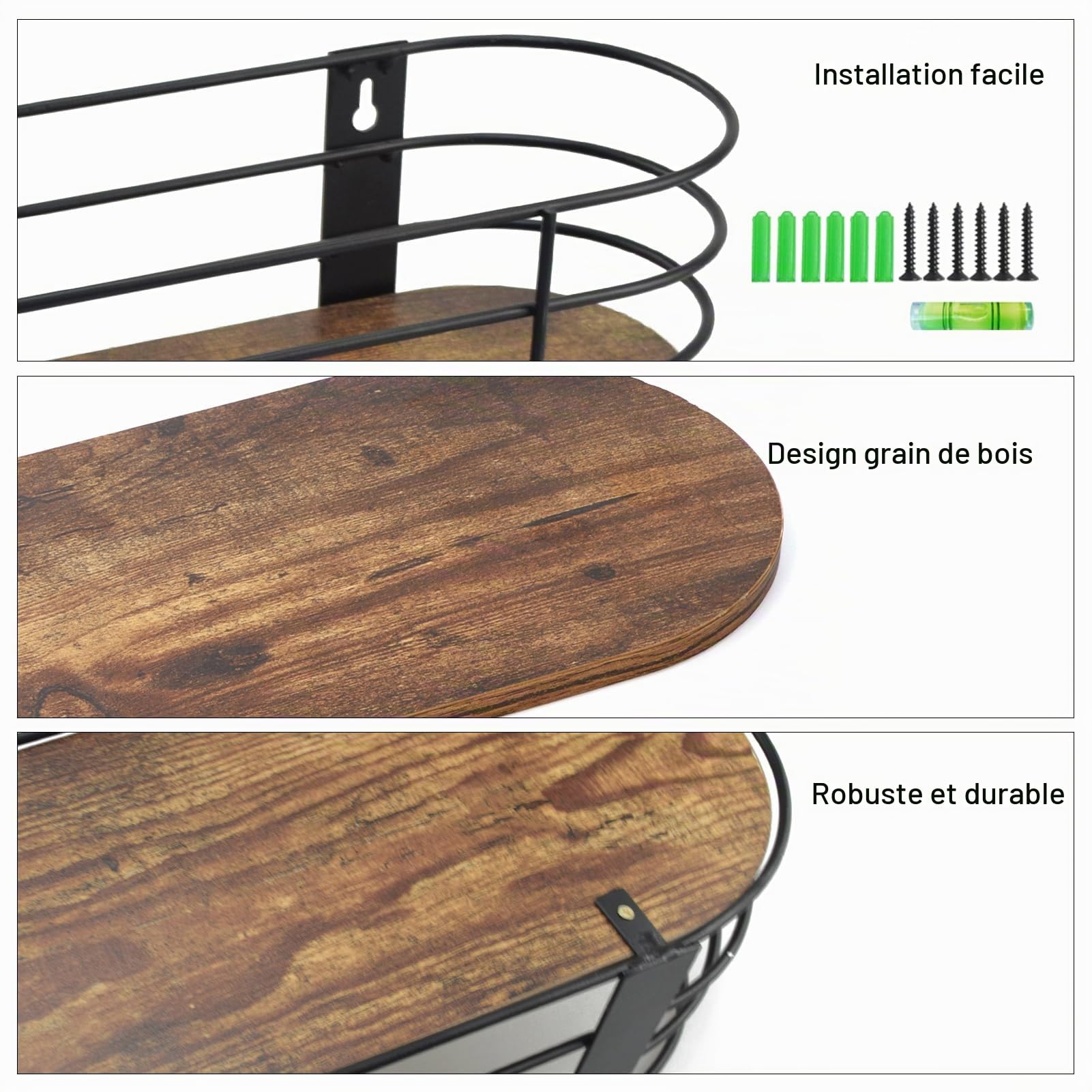 EYMPEU ovale étagère murale lot 5 noir 41 cm