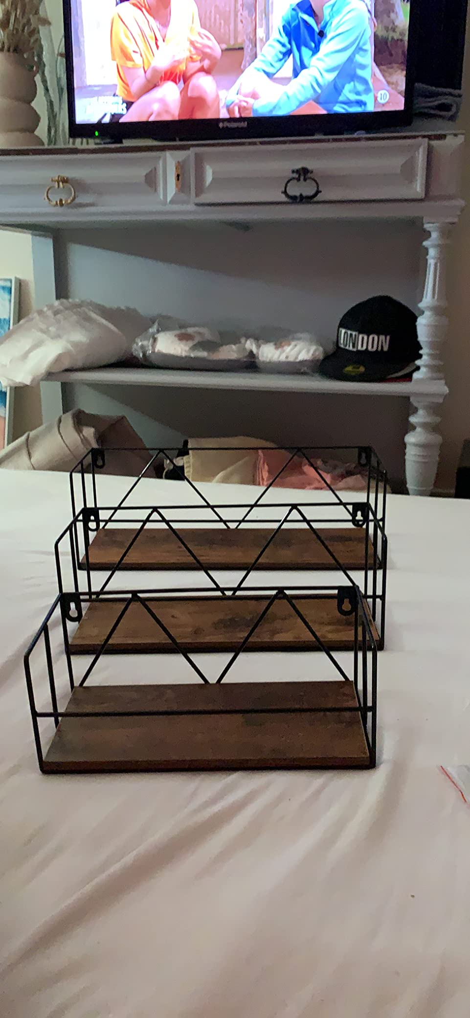 EYMPEU étagère murale lot de 3 noir marron rebord