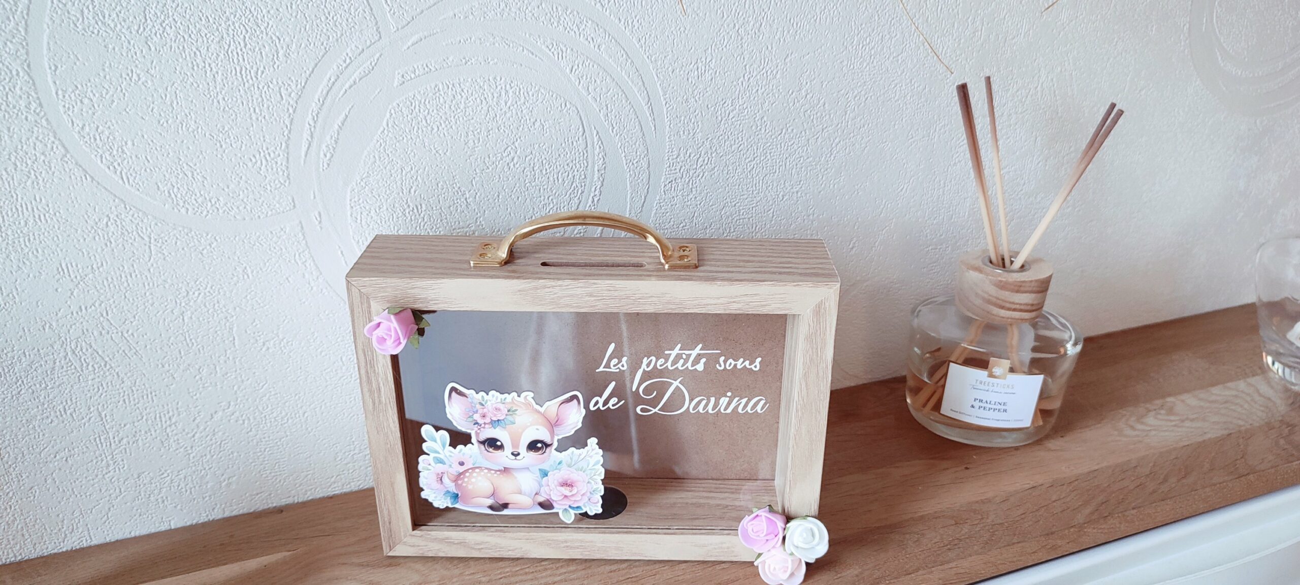 Creat’Angel tirelire bois vitrée enfant 21 cm
