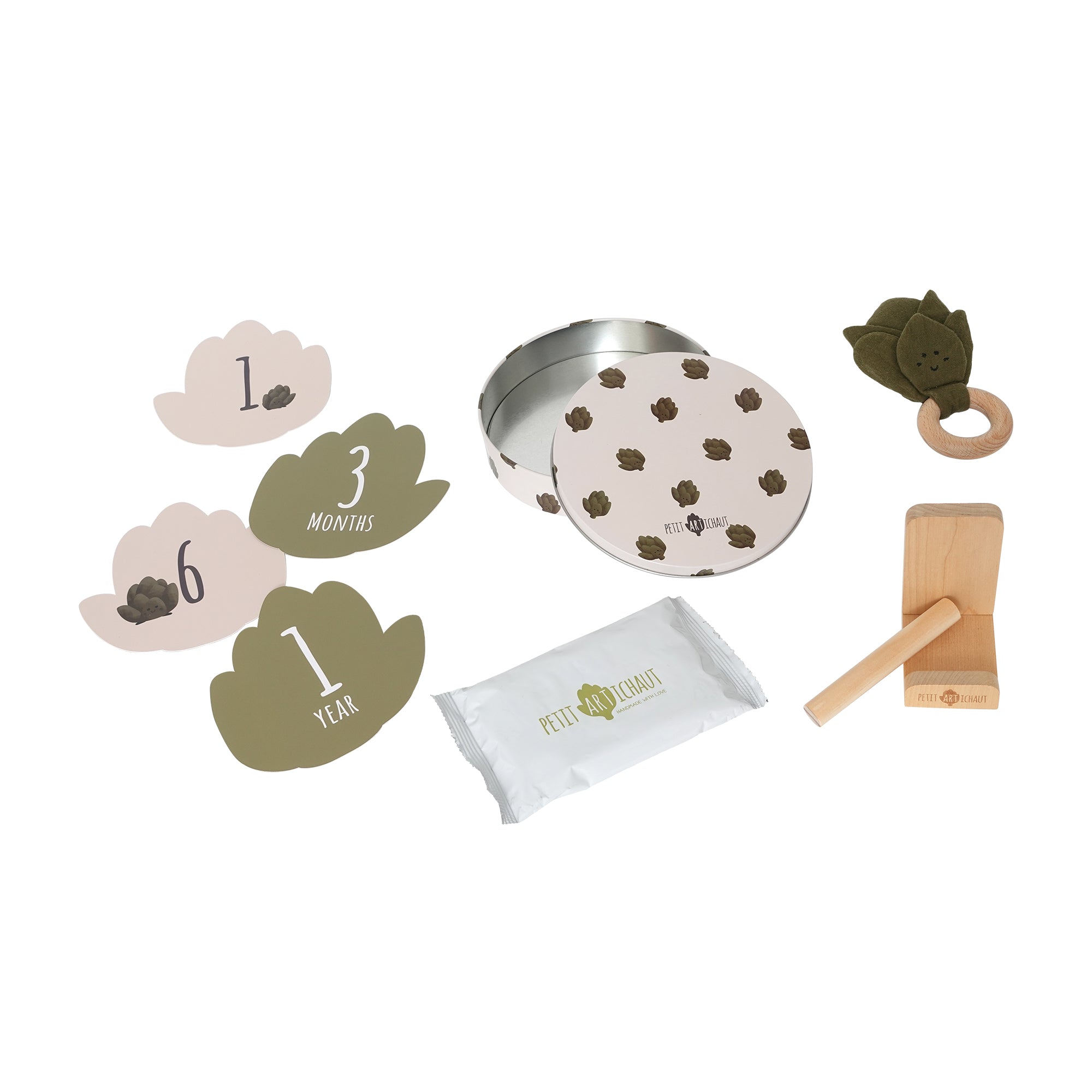 Petit Artichaut coffret naissance Baby Box hochet cartes