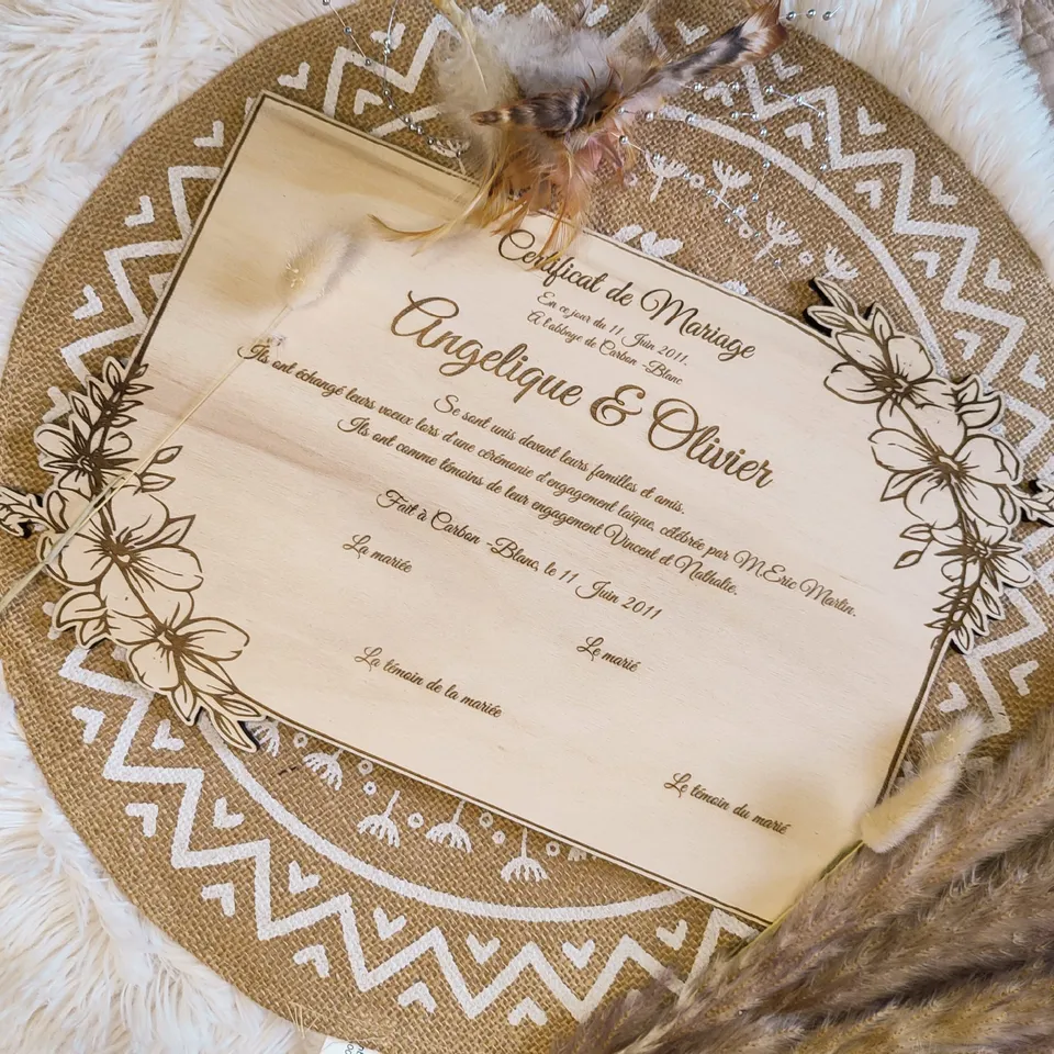 Creat’Angel Certificat Cérémonie Laïque bois 30 cm champêtre