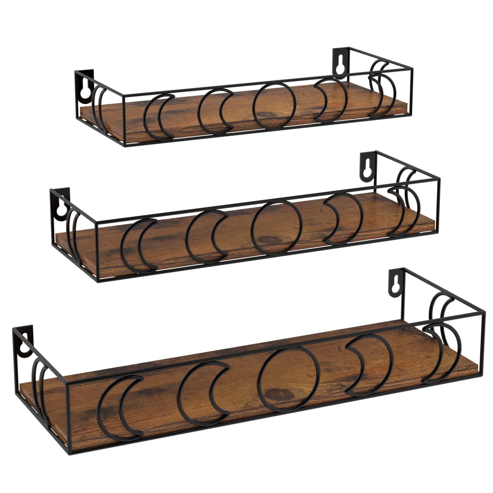 EYMPEU étagère murale lot de 3 noir marron rebord